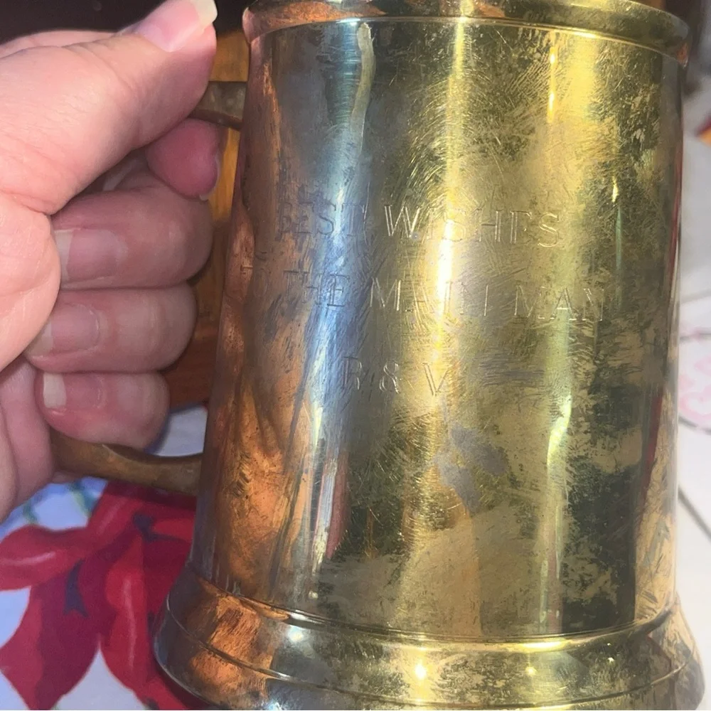 Vintage brass mug engraved best wishes to the main man R8V